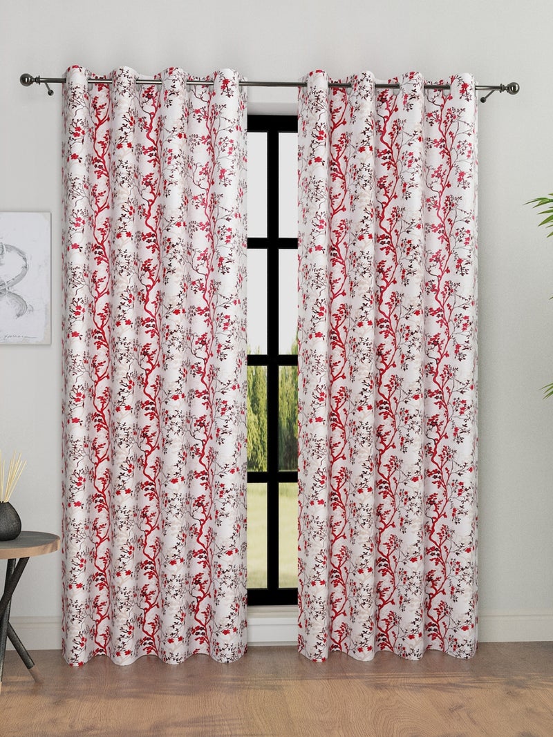 Floral Printed Long Door Curtain Set of 2 for Home